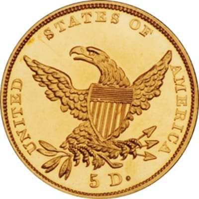 Obverse of US 1835 Half Eagle $5 Value