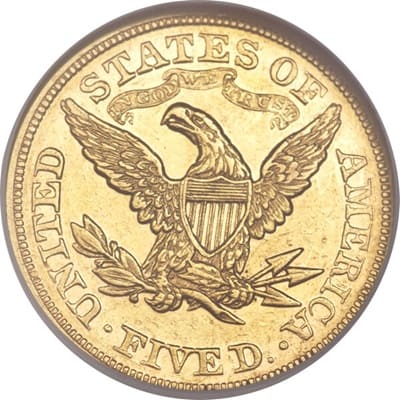 Obverse of US 1868 Half Eagle $5 Value