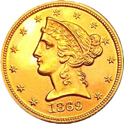 US 1869 Half Eagle $5