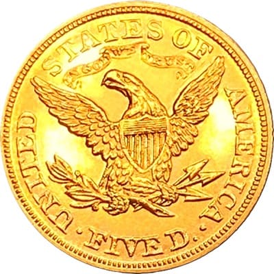 Obverse of US 1869 Half Eagle $5 Value