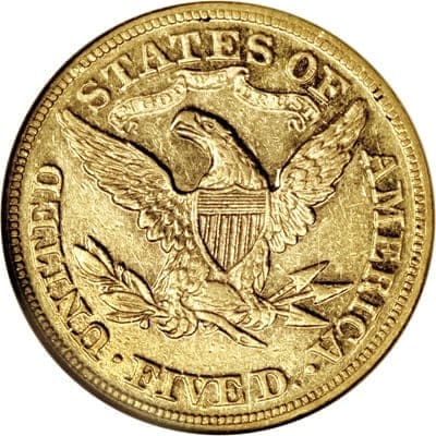 Obverse of US 1870 Half Eagle $5 Value