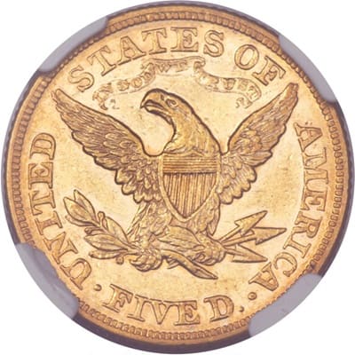 Obverse of US 1871 Half Eagle $5 Value