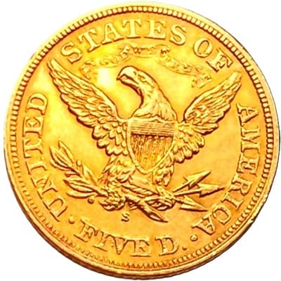 Obverse of US 1872 Half Eagle $5 Value