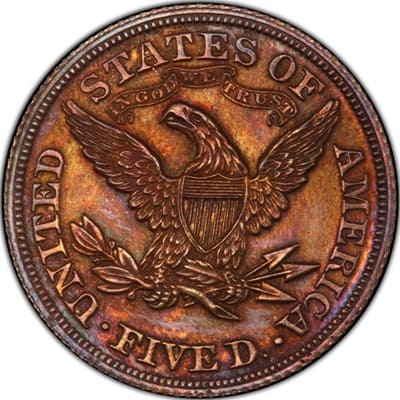 Obverse of US 1873 Half Eagle $5 Value