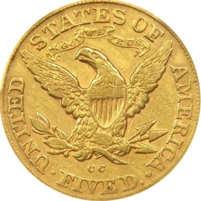 Obverse of US 1874 Half Eagle $5 Value
