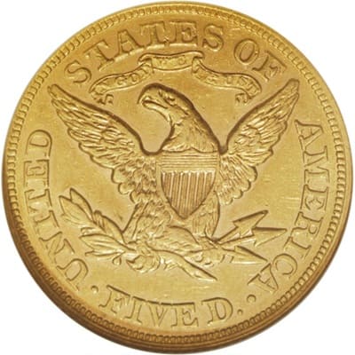 Obverse of US 1876 Half Eagle $5 Value