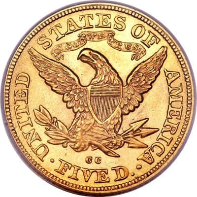 Obverse of US 1879 Half Eagle $5 Value