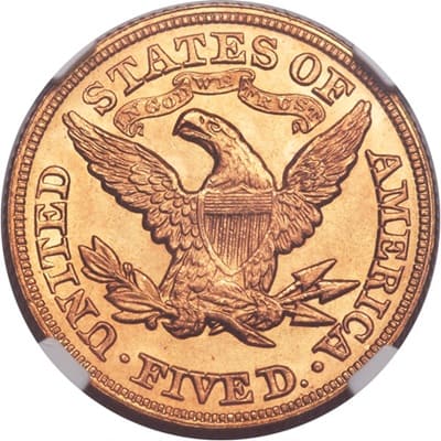 Obverse of US 1880 Half Eagle $5 Value