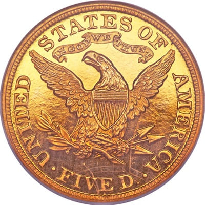 Obverse of US 1881 Half Eagle $5 Value