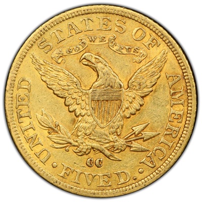 Obverse of US 1884 Half Eagle $5 Value