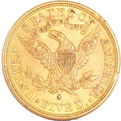 Obverse of US 1885 Half Eagle $5 Value