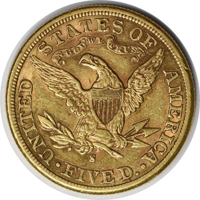 Obverse of US 1886 Half Eagle $5 Value