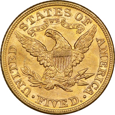 Obverse of US 1888 Half Eagle $5 Value