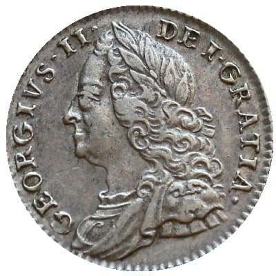 Obverse of British 1757 Sixpence Value