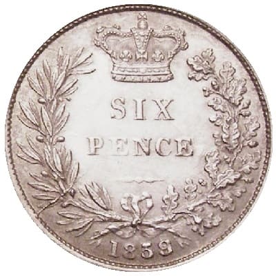 British 1859 Sixpence Value