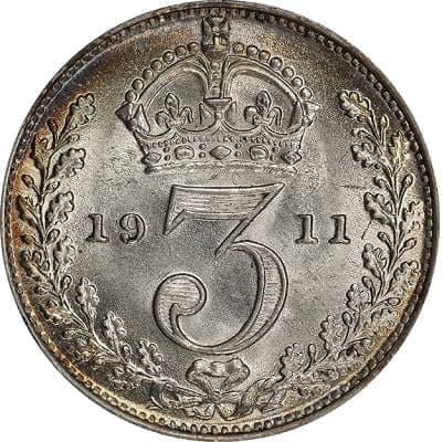 British 1911 Threepence Value