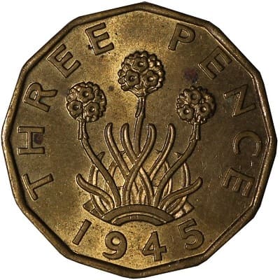 British 1945 Threepence Value