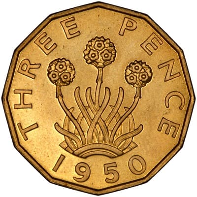 British 1950 Threepence Value