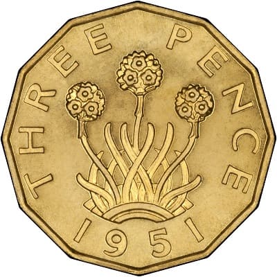 British 1951 Threepence Value