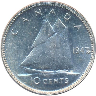 Canadian 1947 10 Cent Value