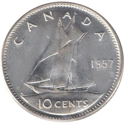 Canadian 1957 10 Cent Value