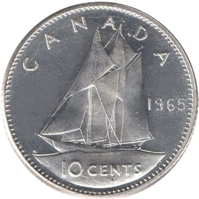Canadian 1965 10 Cent Value