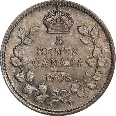 Edward VII 1908 Five Cent Value