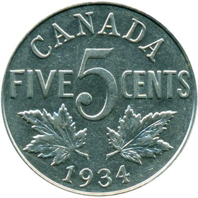 George V 1934 Five Cent Value