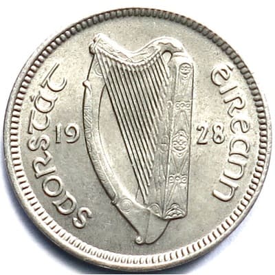 Irish Free State 1928 Threepence Value