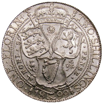 1899 Two Shillings Value