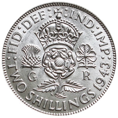 1943 Two Shillings Value