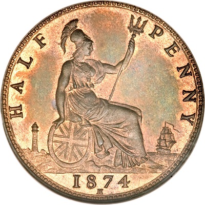 1874 UK Half Penny Value