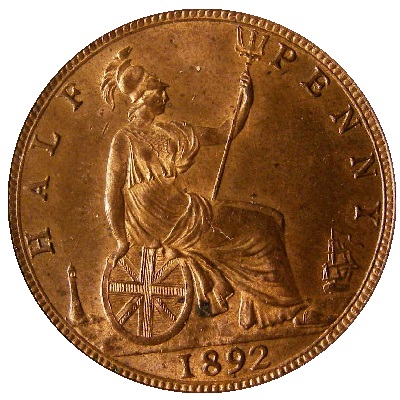 1892 UK Half Penny Value