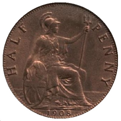 1908 UK Half Penny Value