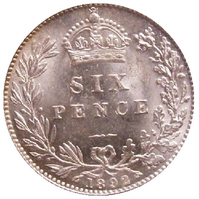 UK Sixpence 1892 Value