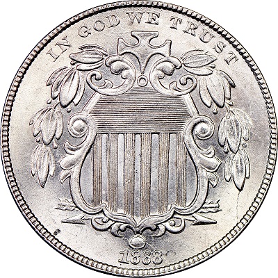 1868 US nickel, five-cent coin