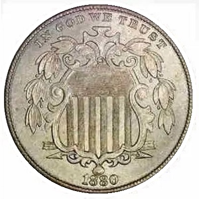 1880 US nickel, five-cent coin